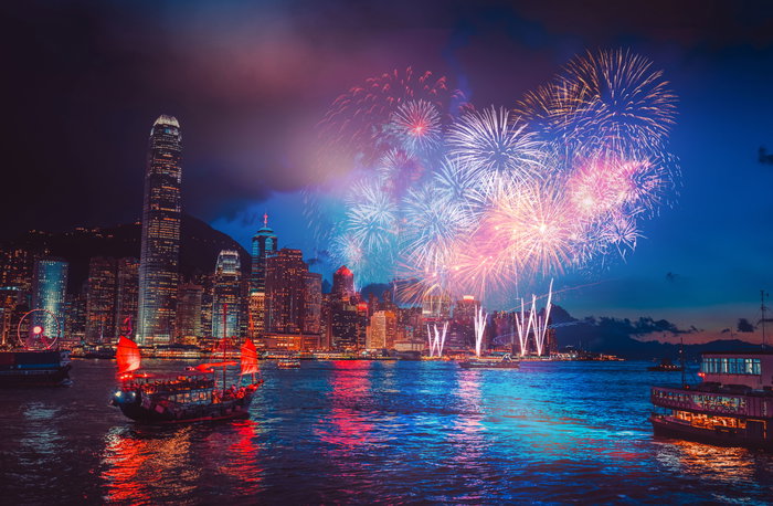 Firework show on Victoria Harbor, Hong Kong