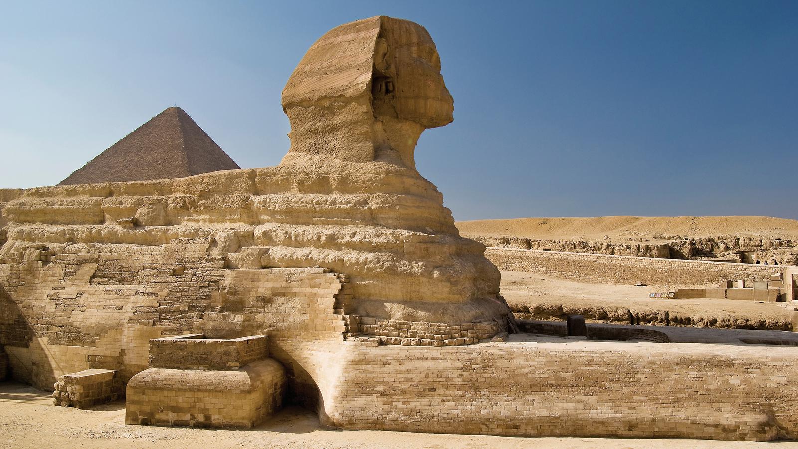Profile of The Great Sphinx of Giza on a bright sunny day, Egypt
