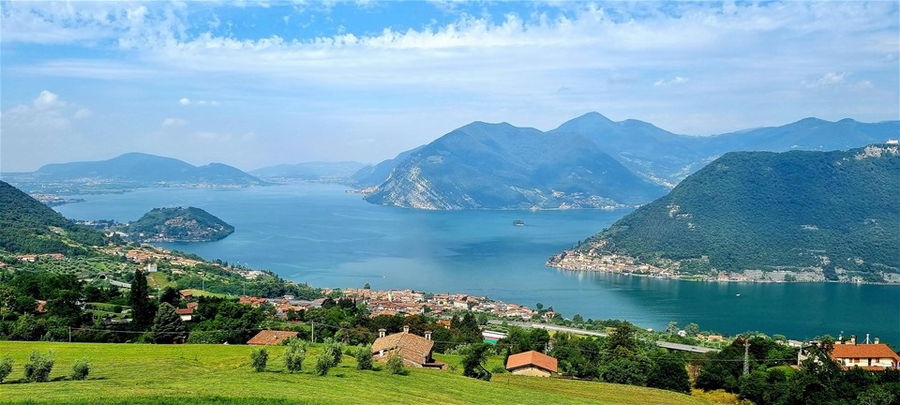 A panorama of Lake Iseo in Italy